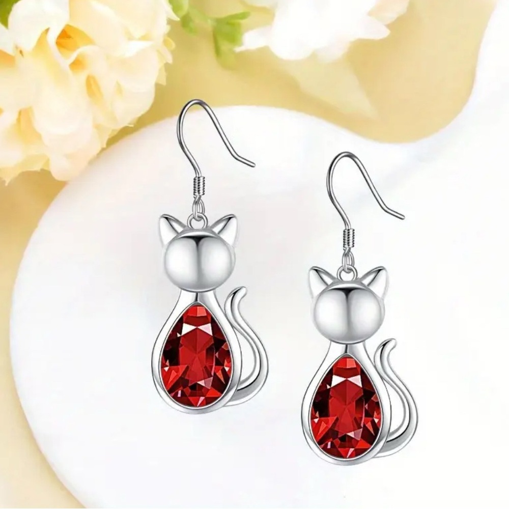 Stylish and Shiny Red Cat Earrings NIP